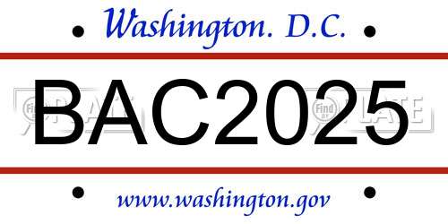 BAC2025 District Of Columbia License Plate