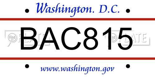 BAC815 District Of Columbia License Plate