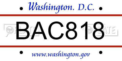 BAC818 District Of Columbia License Plate