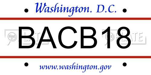 BACB18 District Of Columbia License Plate