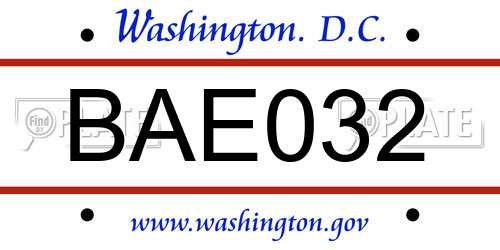 BAE032 District Of Columbia License Plate