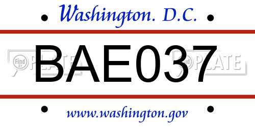 BAE037 District Of Columbia License Plate