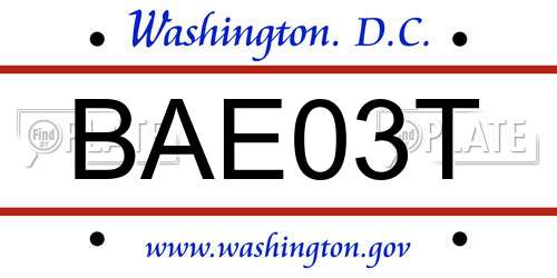 BAE03T District Of Columbia License Plate