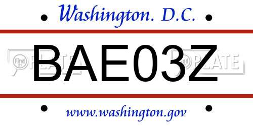 BAE03Z District Of Columbia License Plate