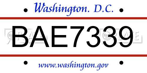 BAE7339 District Of Columbia License Plate