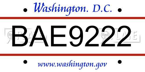 BAE9222 District Of Columbia License Plate