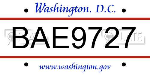 BAE9727 District Of Columbia License Plate