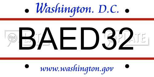BAED32 District Of Columbia License Plate