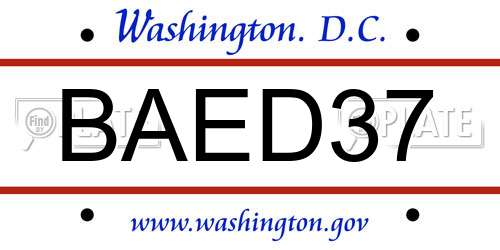 BAED37 District Of Columbia License Plate