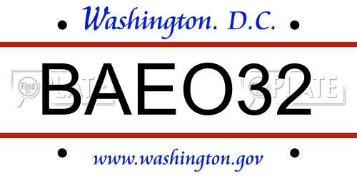 BAEO32 District Of Columbia License Plate