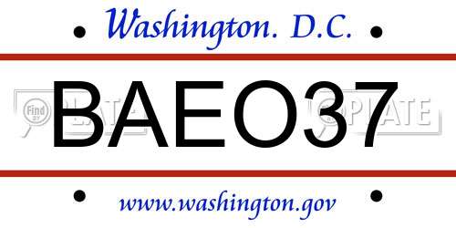 BAEO37 District Of Columbia License Plate
