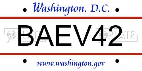 BAEV42 District Of Columbia License Plate