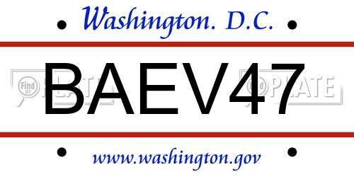 BAEV47 District Of Columbia License Plate