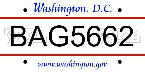 BAG5662 District Of Columbia License Plate