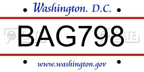 BAG798 District Of Columbia License Plate