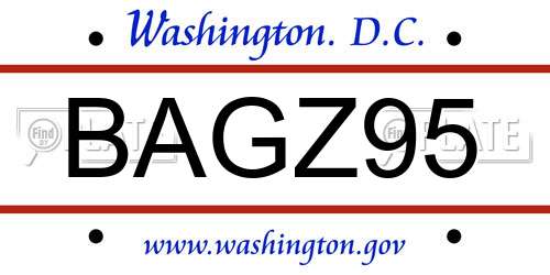 BAGZ95 District Of Columbia License Plate
