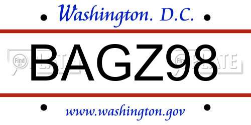 BAGZ98 District Of Columbia License Plate