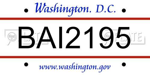 BAI2195 District Of Columbia License Plate