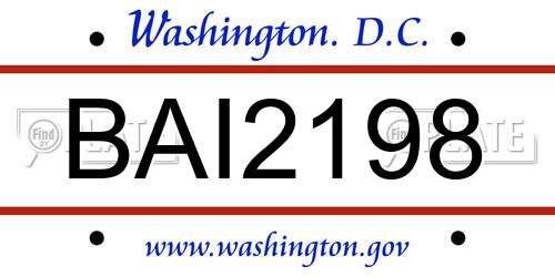 BAI2198 District Of Columbia License Plate