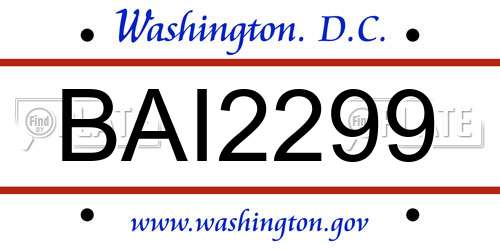 BAI2299 District Of Columbia License Plate
