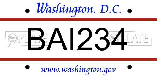 BAI234 District Of Columbia License Plate