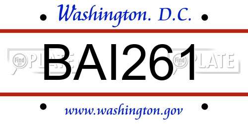 BAI261 District Of Columbia License Plate