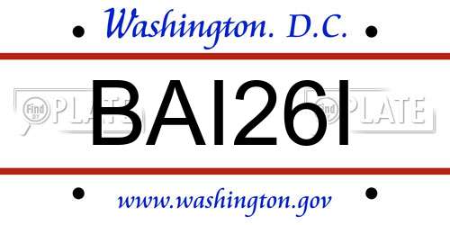 BAI26I District Of Columbia License Plate