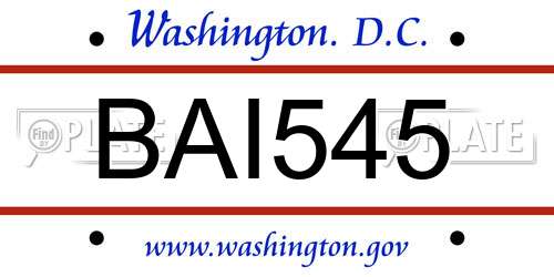 BAI545 District Of Columbia License Plate