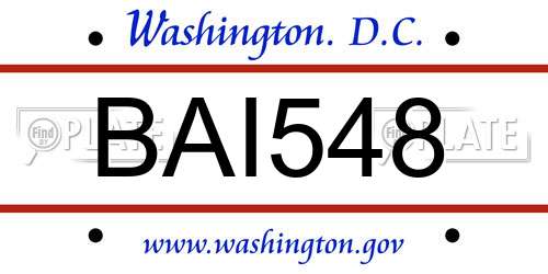 BAI548 District Of Columbia License Plate