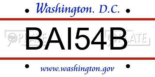 BAI54B District Of Columbia License Plate