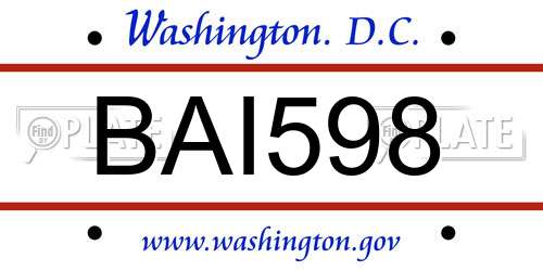 BAI598 District Of Columbia License Plate