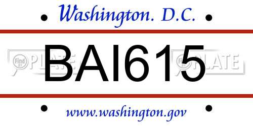 BAI615 District Of Columbia License Plate