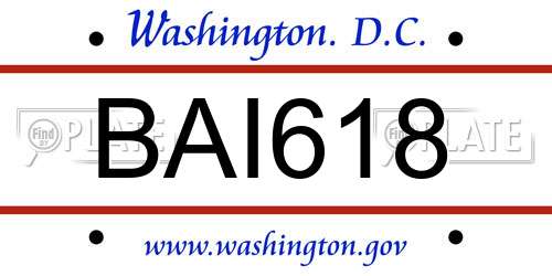 BAI618 District Of Columbia License Plate