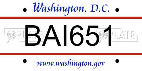 BAI651 District Of Columbia License Plate