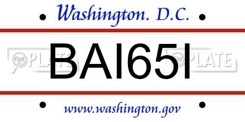 BAI65I District Of Columbia License Plate