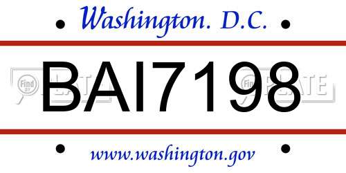 BAI7198 District Of Columbia License Plate