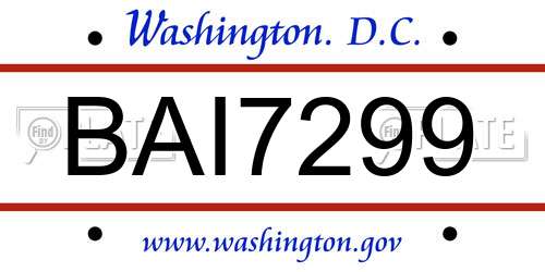 BAI7299 District Of Columbia License Plate