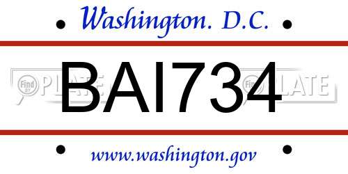 BAI734 District Of Columbia License Plate