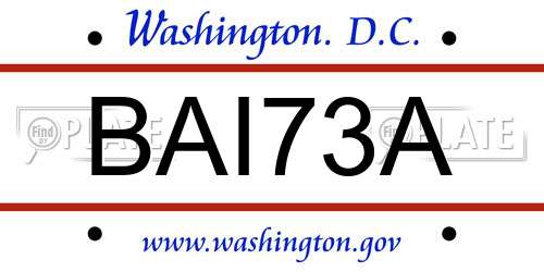 BAI73A District Of Columbia License Plate