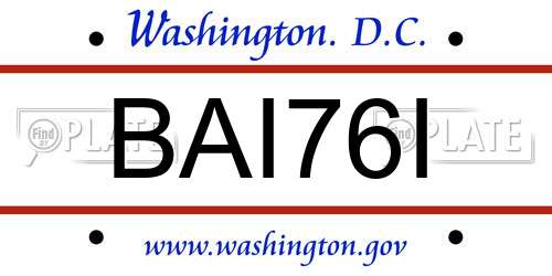 BAI76I District Of Columbia License Plate