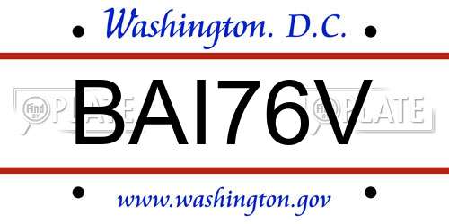 BAI76V District Of Columbia License Plate