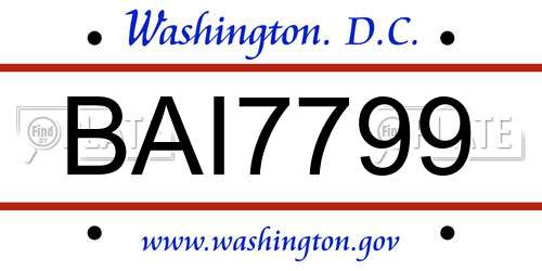 BAI7799 District Of Columbia License Plate