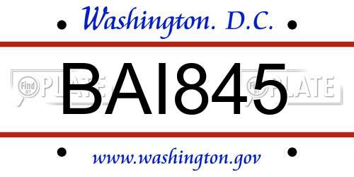 BAI845 District Of Columbia License Plate
