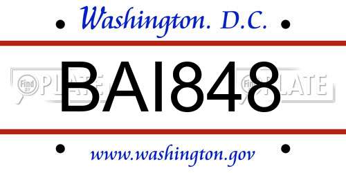 BAI848 District Of Columbia License Plate