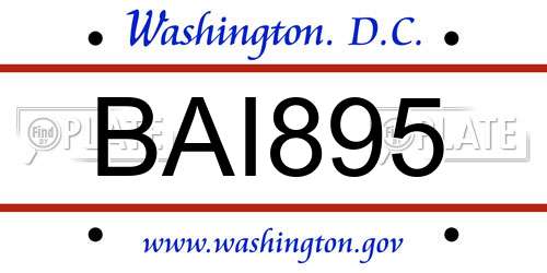 BAI895 District Of Columbia License Plate