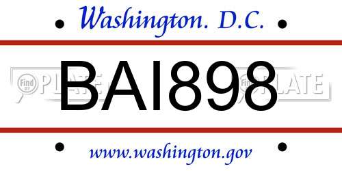 BAI898 District Of Columbia License Plate