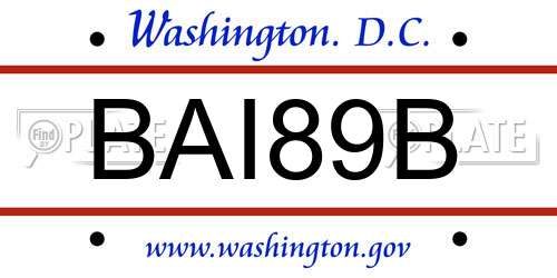 BAI89B District Of Columbia License Plate