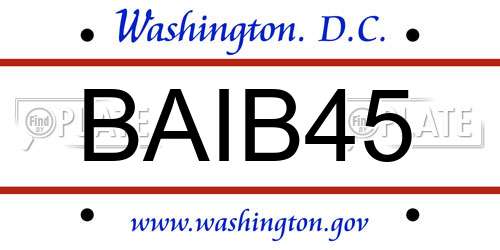 BAIB45 District Of Columbia License Plate