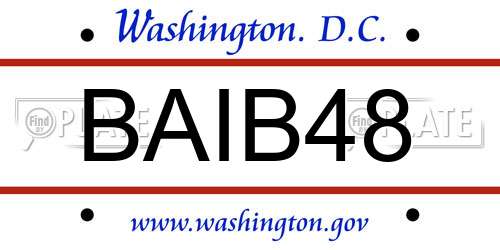 BAIB48 District Of Columbia License Plate