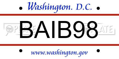 BAIB98 District Of Columbia License Plate